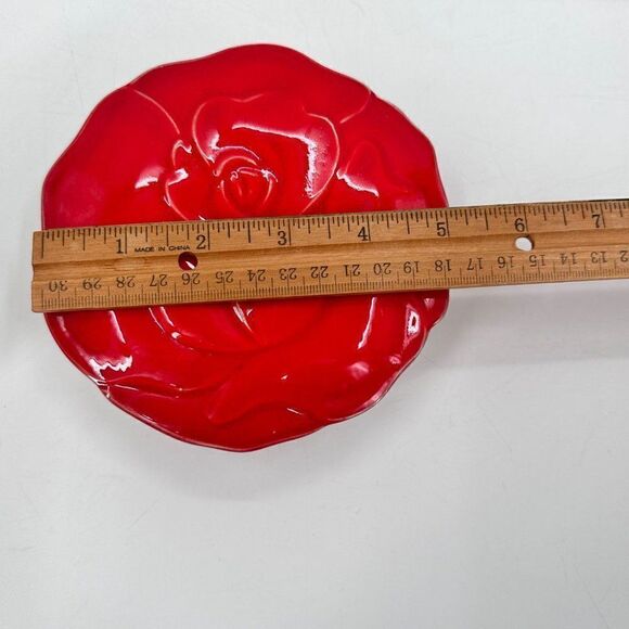 Vintage Japan Red Rose Flower Trinket Jewelry Box Ceramic Lid Round - Picture 7 of 8